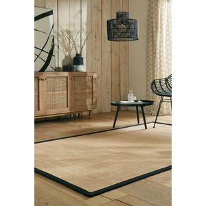 Flycarpets Kira Modern Jute - Laagpolig - Visgraatpatroon Vloerkleed - Naturel / Zwart - 200x290 cm