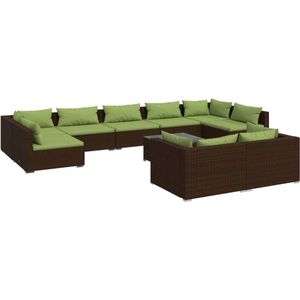 vidaXL - 10-delige - Loungeset - met - kussens - poly - rattan - bruin