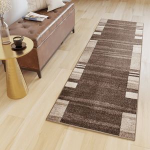 Tapiso Sari Tapijt Loper Bruin Woonkamer Rug Vloerkleed Maat- 90x600