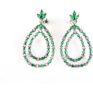 Zilveren oorringen Model Green Drop zilveren oorringen gezet met groene stenen en cubic zirconia