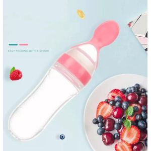 Baby knijpfles - Anti-knoei lepel (Roze)