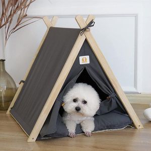 Tipi tent voor huisdieren, hondentent, kattentent, huisdierentent met kussen, afneembaar en wasbaar, huisdierenbed, openklappen, huisdier, tent, meubels, hondenbed, kattenbed, 63 x 56,5 x 61 cm, grijs