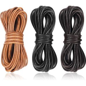 3 rollen 5 m x 2 mm ronde lederen koorden koeienhuid voor het maken van sieraden zwart donkerbruin natuurlijk bruin lederen koord voor kettingen armbanden dromenvanger maken