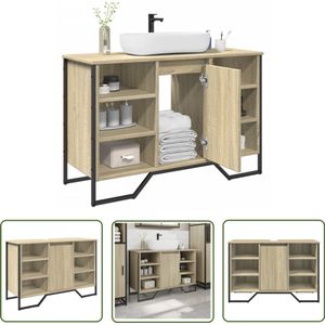 The Living Store Wastafelkast 91x35x60 cm bewerkt hout sonoma eikenkleurig - Wastafelkast - Badkamerinrichting - Sonoma Eiken - Houten Kast - Opbergruimte