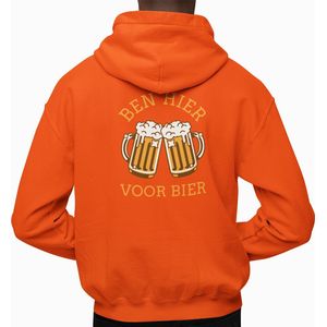 Oranje EK WK & Koningsdag Hoodie Ben Hier Voor Bier Back - MAAT XL - Oranje Feestkleding - Uniseks pasvorm voor dames & heren