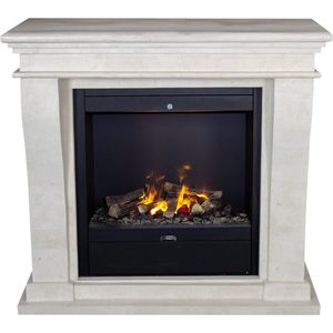 Xaralyn Kreta-Mini EAL-SWU elektrische open haard - Witte ruwe natuurstenen haardombouw - 1500 Watt verwarming - Waterdamphaard - afstandsbediening