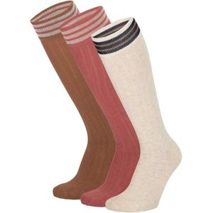 Apollo - Kniesokken - Girls - 3-pack - Beige - Roze - Bruin - Gestreept - Maat 23/26