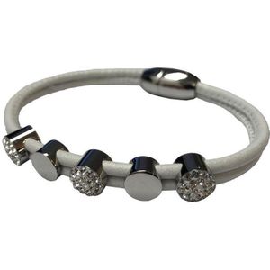 Silventi 980101957 Lederen armband met metalen elementen - zirkonia - wit - zilverkleurig