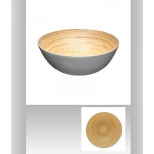 Bamboehouten serveerschaal/saladekom - grijs - 25 cm