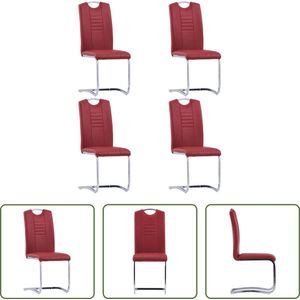 The Living Store Zwevende Eetkamerstoelen - Set van 4 - Rood - 42 x 52 x 100 cm - Kunstleer