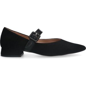 Manfield - Dames - Zwarte suède loafers met gespsluiting - Maat 41