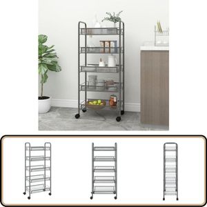 vidaXL 5-laagse Keukentrolley - Grijs - IJzer Huishoudelijke Trolley - Keuken Organisatie - Winkelwagen - Multifunctionele Trolley - Opbergkar