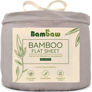 Bamboe Laken | 240cm x 290 | Grijs | Bovenlaken 2-Persoons | Ultrazacht plat laken | Luxe Bamboe Beddengoed | Hypoallergeen lakens | Puur Bamboe Viscose Rayon | Ultra-ademende Stof | Bambaw