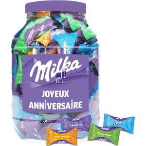 Milka Moments chocolademix ""Joyeux Anniversaire"" - chocolade verjaardagscadeau - chocolade met hazelnoot, Alpenmelkchocolade, Oreo en toffee - 1000g