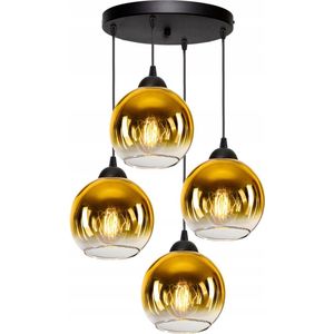 Hanglamp Industrieel voor Woonkamer, Eetkamer -  Goud Glas - 4-lichts - Goud Transparant - 4 bollen