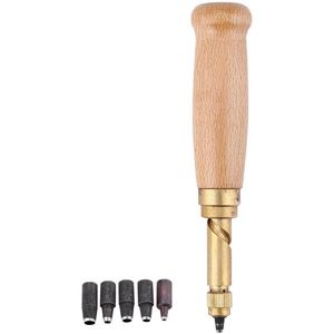 Lederen perforator met houten handvat en 6 tips van 15-4 mm voor stof en leer