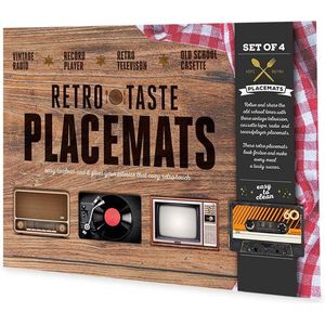 MikaMax Retro Placemats - Onderleggers -  Vintage look - Set van 4 - Stevige kwaliteit - 3mm Dik - 45x28cm - Incl. Design Hoes - Jaren 70