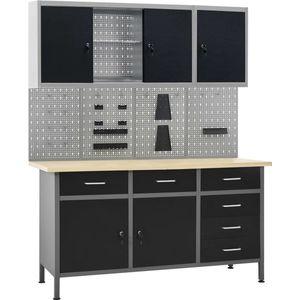 The Living Store Werkbank 160x60x85 cm - Zwart/Grijs - Draagvermogen 500 kg