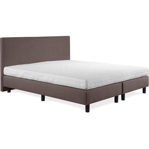 Boxspring Sofia luxe notenbruin 100x190 incl. wit matras, hoofdbord glad uitgevoerd.