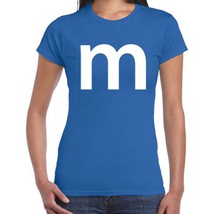 Letter M verkleed/ carnaval t-shirt blauw voor dames - M en M carnavalskleding / feest shirt kleding / kostuum XL