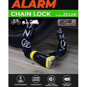 Chain Alarm Lock with Anti-Theft 120db Alarm 8mm Stainless Steel Level-7 for Motorcycle Scooter Ebike Bike Heavy Duty Durable Lock