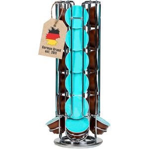 Intirilife Koffiecapsulehouder voor Dolce Gusto Capsules (24 Stuks) in Zilver IJzer - 13.5 x 33 cm - 360 Graden Draaibare Capsulestandaard, Opberging voor Koffiecapsules, Pads
