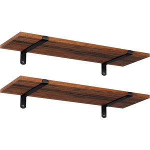 Set van 2 wandplanken - 60 x 20 x 7 cm - zwevende decoratieve planken - vintage houteffect - voor slaapkamer / woonkamer / keuken / gang - tot 15 kg per plank - MDF (Medium-Density Fibreboard) - bruin / zwart