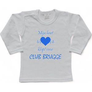 Brugge Kinder t-shirt Lange Mouw | ""Mijn hart klopt voor CLUB BRUGGE | Verjaardagkado | verjaardag kado | grappig | jarig | Brugge | CLUB BRUGGE | cadeau | Cadeau | Wit/blauw | Maat 56