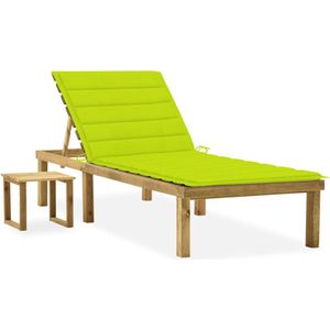 The Living Store Ligbed met tafeltje en kussen geïmpregneerd grenenhout - Ligbed - Lounge Stoel - Tuinset - Buitendecoratie - Hout Meubel