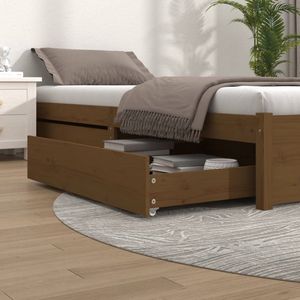 The Living Store Bedlade - Grenenhouten - Honingbruin - 95 x 103 x 18 cm - Extra opbergruimte