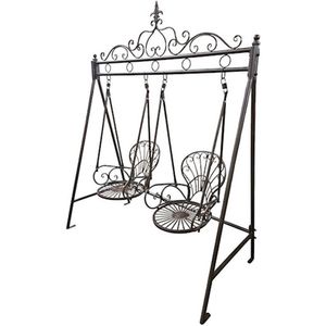 Tuin schommelbank met twee zitplaatsen van ijzer – decoratieve metalen tuinbank – romantische schommelstoel voor veranda of terras