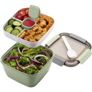 Lunchbox met verdeelde vakken voor volwassenen en kinderen - Duurzaam, lekvrij en vaatwasmachinebestendig (Groen)