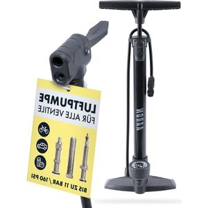 Staande fietspomp met manometer - hogedruk fietspomp racefiets - grijs