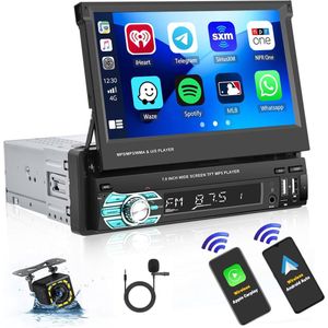 2 DIN autoradio met achteruitrijcamera, touch display, SWC en microfoon - Auto stereo navigatie systeem met Bluetooth en USB - Ingebouwde GPS - Multimedia speler voor Android Auto en CarPlay - Zwart