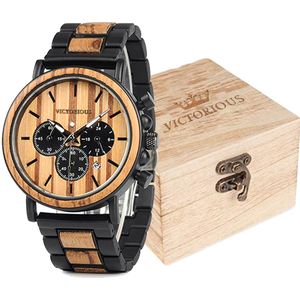 Victorious Houten Horloge Heren Wood Collections – Bruin/Zwart - Ø44mm