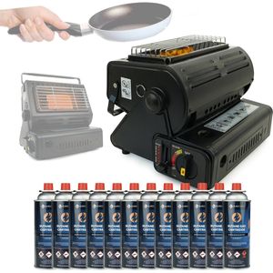 Eurocatch Combi Kooktoestel - Incl. 12 Butaan Gasbussen - Kooktoestel en Kachel in 1 - Gaspit - Gasfornuis - Gasstel - Cooker - Terrasverwarmer - Camping gaskachel - Gas Heater - Verstelbaar - Draagbaar