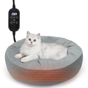 Nobleza Kattenmand - Verwarmd Kattenbed - Verwarmingskussen voor Katten - Met Anti-Skid Bodem en Nekbeschermer - 50x50x18 cm - Grijs