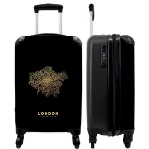 NoBoringSuitcases.com - Koffer - Goud - Plattegrond - Stadskaart - Kaart - London - Past binnen 55x40x20 cm en 55x35x25 cm - Trolley handbagage - Valiezen met wieltjes volwassenen - Reiskoffer op wielen - Rolkoffer lichtgewicht