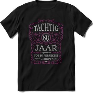 80 Jaar Legendarisch Gerijpt T-Shirt | Roze - Grijs | Grappig Verjaardag en Feest Cadeau Shirt | Dames - Heren - Unisex | Tshirt Kleding Kado | - Zwart - M