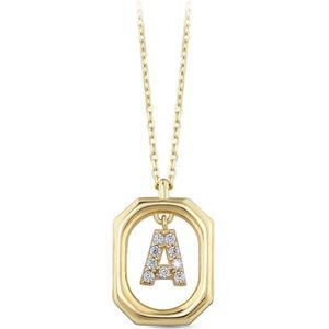 Goud Hanger Letter A met Ketting Zirkonia 14 karaats