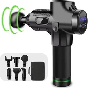 Jeghi® Elektrisch Massage Pistool - Massage Gun - 30 verschillende standen - Pijnverlichtend - Spiermassage - Ontspanning - Fitness - LED Display - 6 Verschillende Massagekoppen - 24V - Zwart