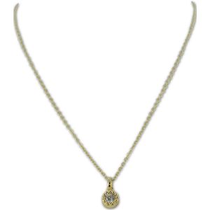 Silventi 9SIL-22156 Zilveren ketting met Hangertje - Dames - Zirkonia - Wit - In Fantasie Zetting - 7 mm Doorsnee - Ankerschakel - 39 + 5 cm - 1,3 mm Dikte - zilver - Gold Plated (Verguld/Goud op Zilver)