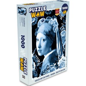 Puzzel Meisje met de parel - Rozen - Delfts blauw - Legpuzzel - Puzzel 1000 stukjes volwassenen