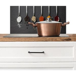 Spatscherm keuken 60x30 cm - Kookplaat achterwand Specerijen - Lepels - Tafel - Rustiek - Kruiden - Muurbeschermer - Spatwand fornuis - Hoogwaardig aluminium