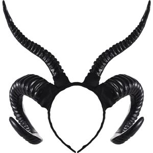KIMU Haarband Hoorns Gewei Zwart - Kunststof Diadeem Maleficent Duivel - Godin Buffel Steenbok Horoscoop Ram Zwarte Antilope - Halloween Evil Carnaval Festival