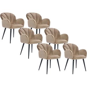 PASCAL MORABITO Set van 6 stoelen met armleuningen van velours en zwart metaal - Beige - LANSENA van Pascal Morabito L 56 cm x H 81 cm x D 65 cm