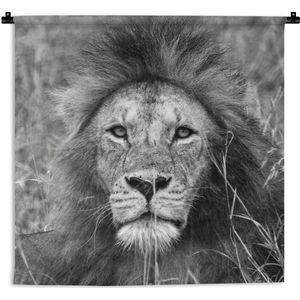 Wandkleed Leeuw in zwart wit - Leeuw portret Wandkleed katoen 90x90 cm - Wandtapijt met foto