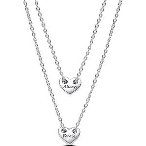 Pandora Moments 393207C00-45 deelbare hartjes ketting Forever & Always Zilver