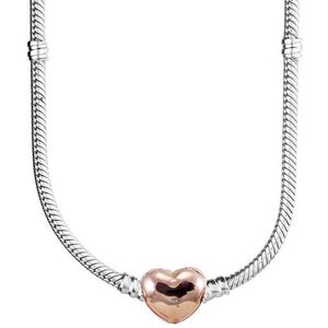 Fler® | Halsketting Zilver | Zilveren Halsketting met hartje | past op Pandora | Pandora compatible | lengte 45 cm