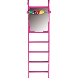 Flamingo - Vogelaccessoire Ladder met spiegel en kralen - Roze - 6 x 2.5 x 20 cm